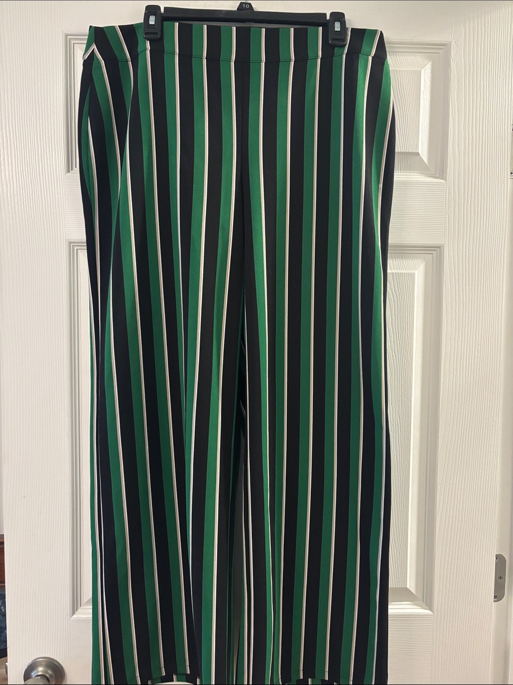 INC International Concepts Black, Green and White Vertical Stripe Wide-Leg Pants